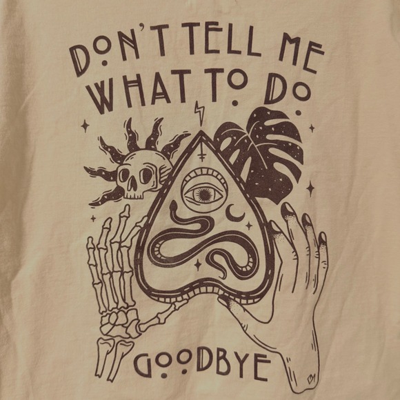 Octopied Mind Graphic T Shirt Tan Don't Tell Me What To Do Sun Skull Snake Moon - Picture 5 of 8